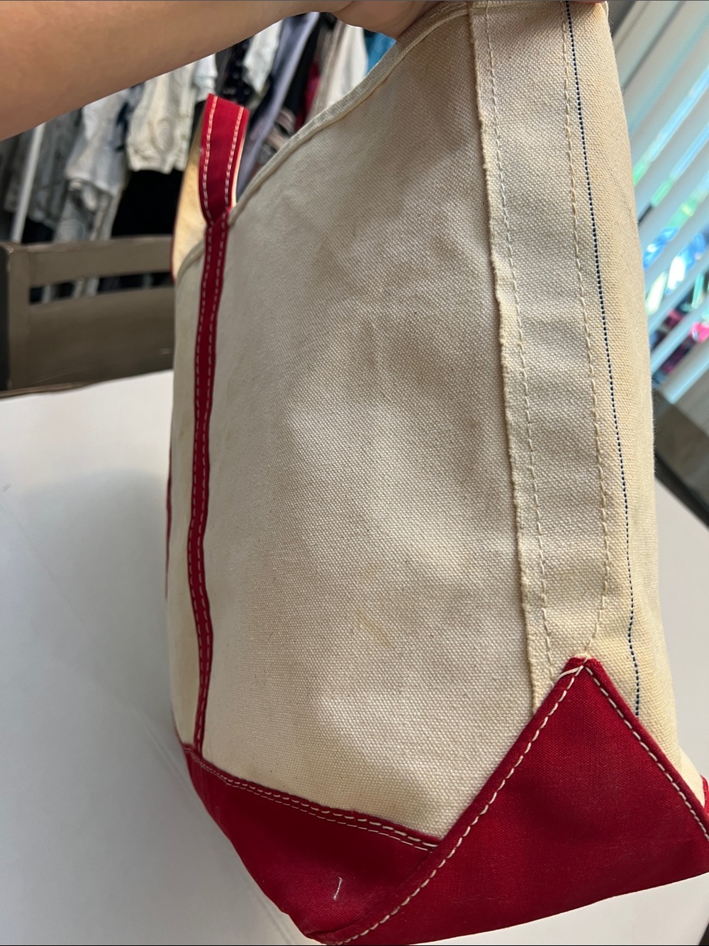 RARE 1970’s VINTAGE RETRO L.L.BEAN CREAM CANVAS TOTE WITH RED TRIM & BOTTOM - Picture 11 of 16